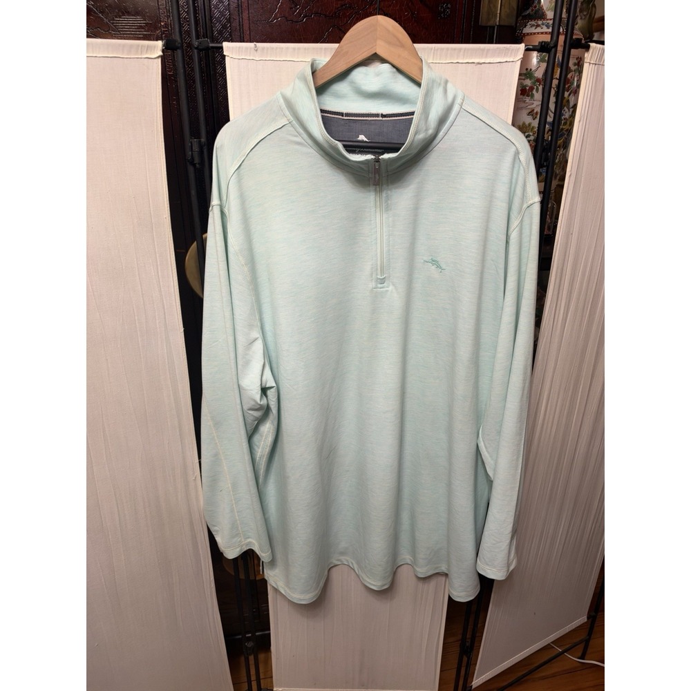Tommy Bahama IslandZone Mens 2XLT Teal Green Tropical Leaf Quarter Zip Pullover